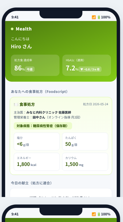 Mealth の画面イメージ